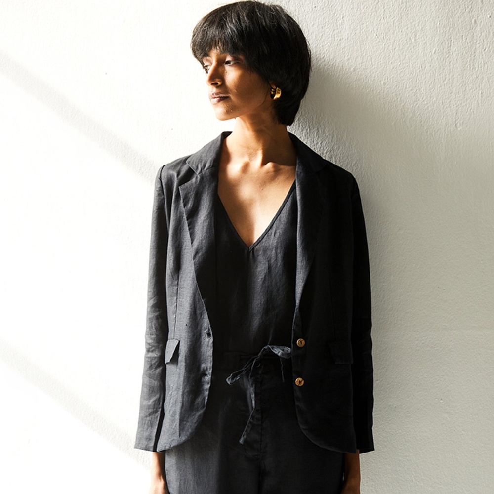 Madewell REISTOR She's Everything Blazer Black Jacket 100% Hemp Medium